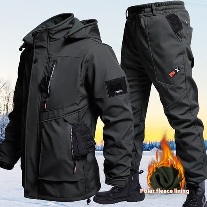 Autumn And Winter Fleece-lined Waterproof Jacket Suit 9968 Suit Black GlamzKart