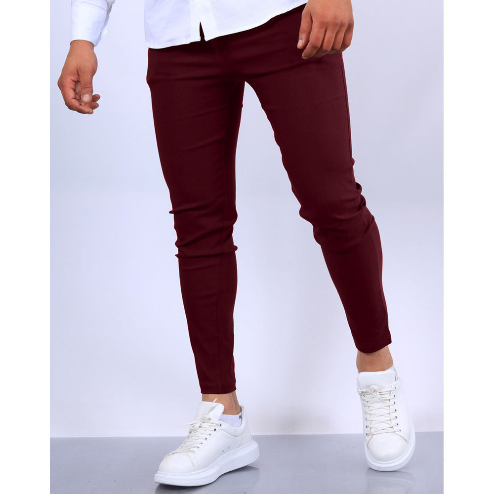 Men's Solid Color Faux Pocket Formal Casual Pants Wine Red GlamzKart