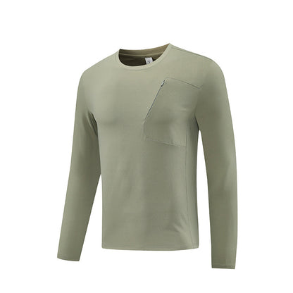 Quick-drying Long-sleeved T-shirt Round Neck Outdoor Top Bean Green GlamzKart