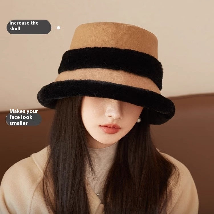 Face-looking Velvet-padded Small Warm Earflaps Cap Big Head Circumference Bucket Hat GlamzKart