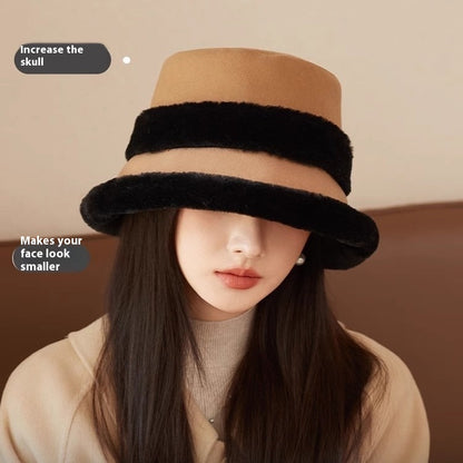 Face-looking Velvet-padded Small Warm Earflaps Cap Big Head Circumference Bucket Hat GlamzKart