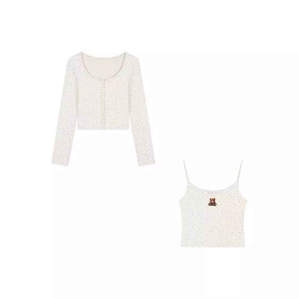 Cute Bear Printed Camisole Women's Lace Cardigan