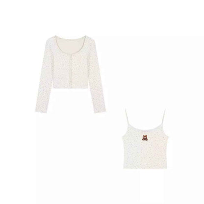 Cute Bear Printed Camisole Women's Lace Cardigan