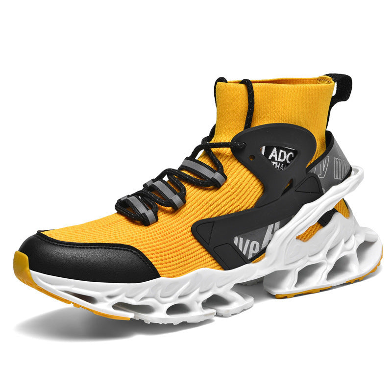 Men's High-top Shock-absorbing Running Mesh Sneaker Yellow GlamzKart