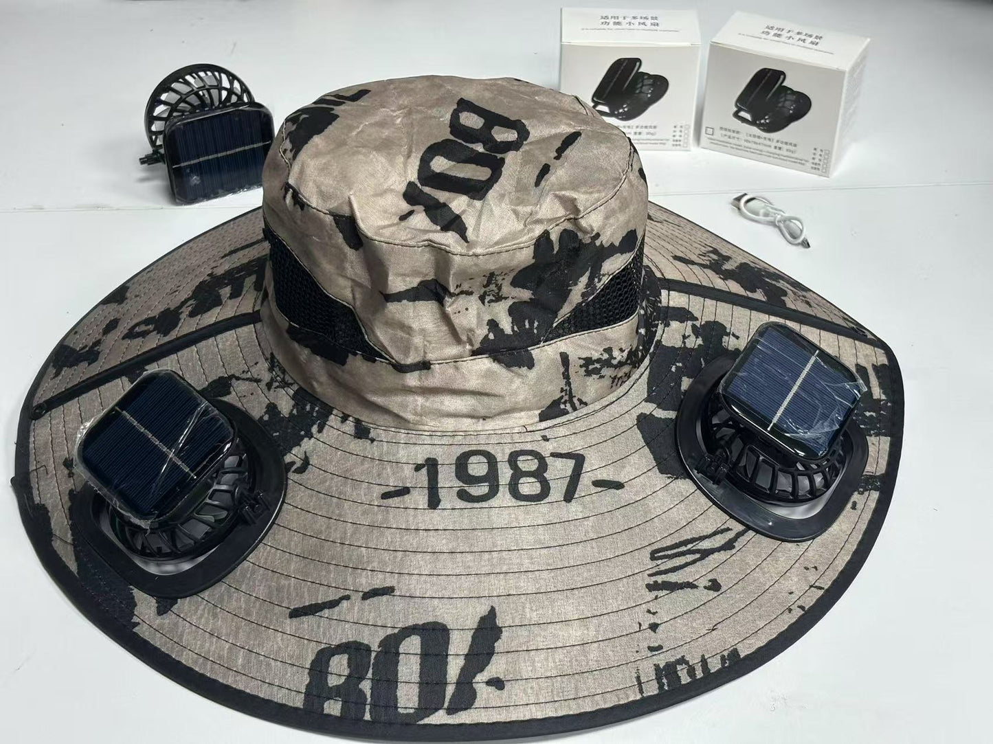 Hat Men's Big Brim Fishing Hat UV Protection Square Camouflage 1987 Khaki GlamzKart