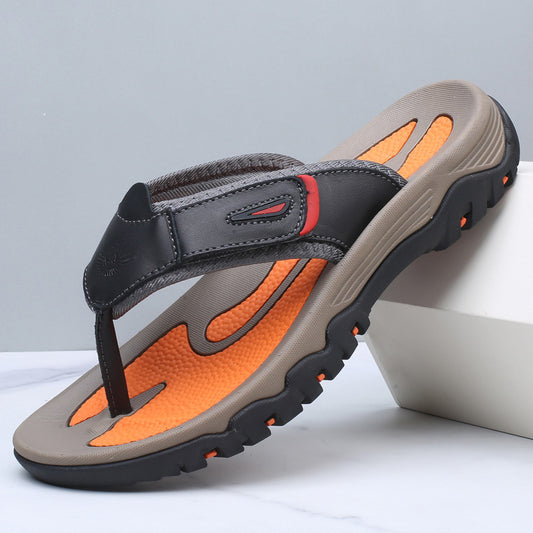 Large Dock Layer Cowhide Men's Flip-flops GlamzKart