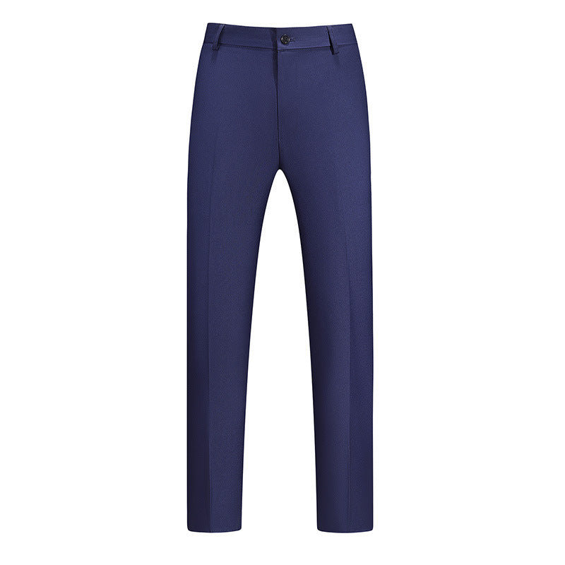 New Boys Straight Solid Color Business Wear Draping Effect Casual Suit Pants Navy Blue GlamzKart