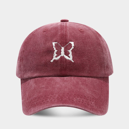 Soft Top Casual Peaked Cap Butterfly Embroidered Sun Hat Wine Red Adjustable GlamzKart
