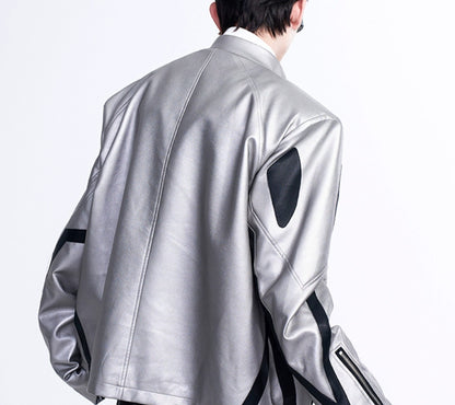 Oblique Placket Motorcycle Jacket GlamzKart