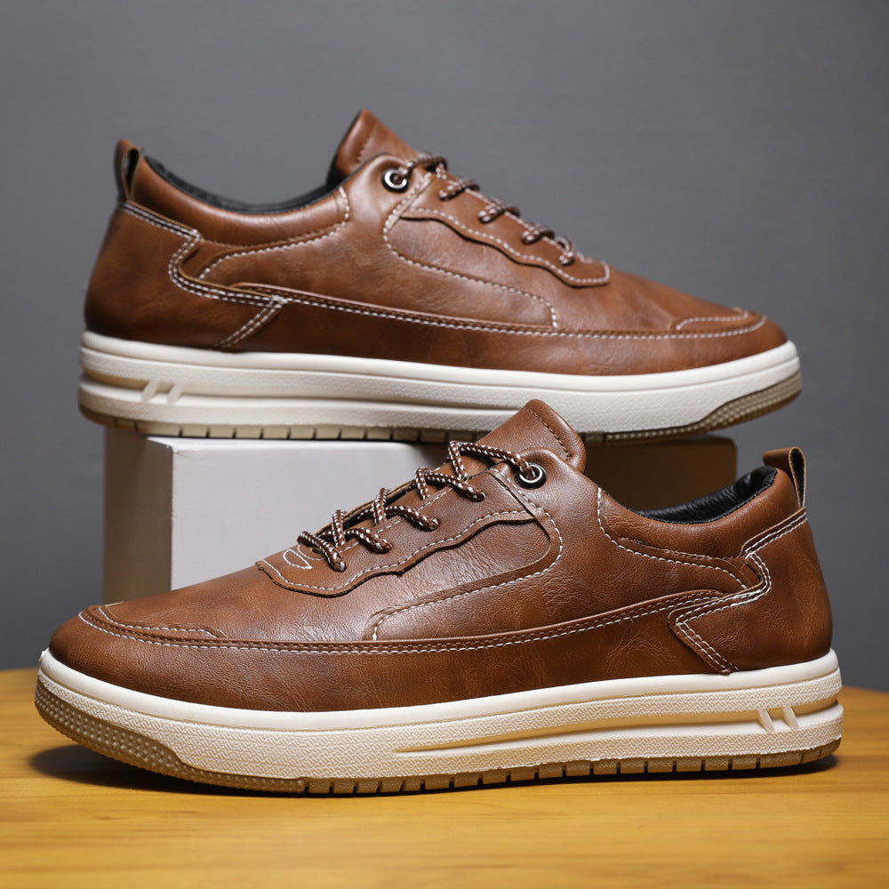 Leather Surface Men's Low-top Sneakers Warm Casual Shoes Brown Single GlamzKart