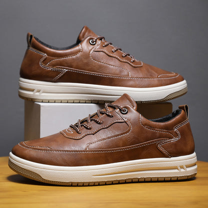 Leather Surface Men's Low-top Sneakers Warm Casual Shoes Brown Single GlamzKart