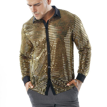 Men's Scales Shirt Long Sleeve Collar Gold GlamzKart
