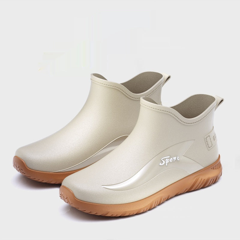 Fashion Non-slip Flat Short Rubber Boots Men 5688 Short Beige GlamzKart