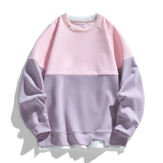 Trendy Contrast Color Matching Fake Two-piece Round Neck Sweater GlamzKart