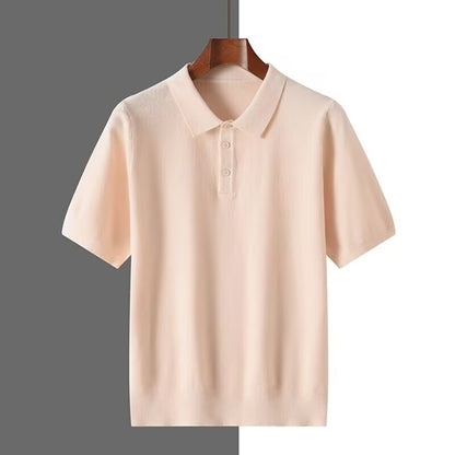 Polo Shirt Men's Short-sleeved Business Casual Bottoming Sweater Beige Apricot GlamzKart