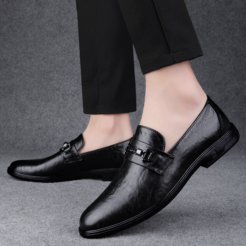 Gentleman Formal Wear Low-top Slip-on Cowhide Shoes GlamzKart