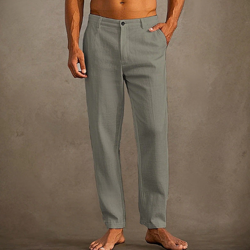 Men's Linen Beach Diagonal Pocket Cool Comfortable Breathable Skinny Pants Dark Gray GlamzKart
