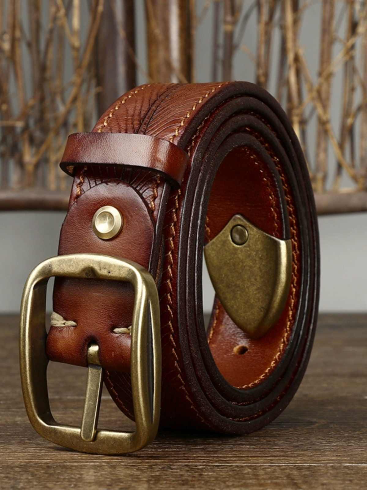 3.8CM Wide Thick Double-sided Cowhide Brass Buckle Belt GlamzKart