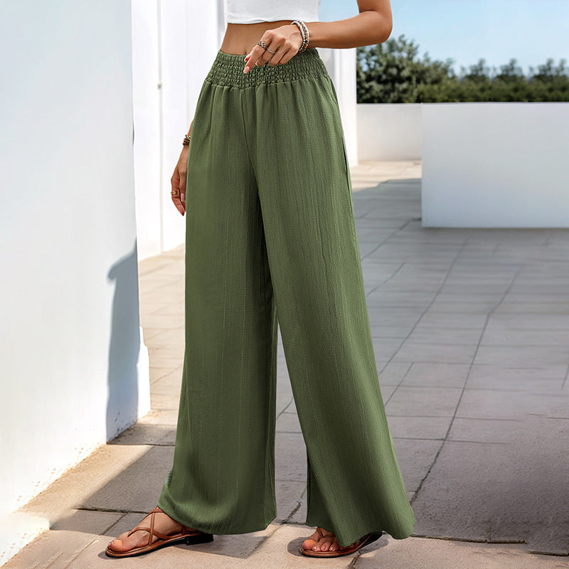 Green Casual Wide-leg Pants For Women GlamzKart