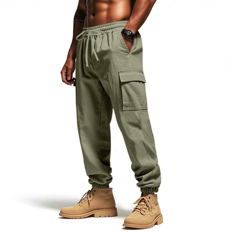 Loose Multi-pocket Workwear Ankle Banded Slacks Army Green GlamzKart
