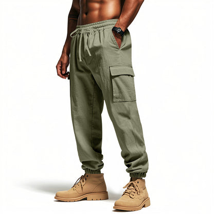 Loose Multi-pocket Workwear Ankle Banded Slacks Army Green GlamzKart