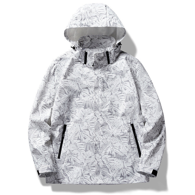 Casual Camouflage Shell Jacket Hooded Color Loose Men Male Lily White GlamzKart
