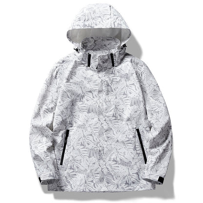 Casual Camouflage Shell Jacket Hooded Color Loose Men Male Lily White GlamzKart