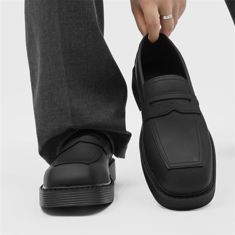 Hong Kong Style Thick-soled British Style Leather Shoes Spring And Autumn Single-layer Shoes Carbon Black GlamzKart
