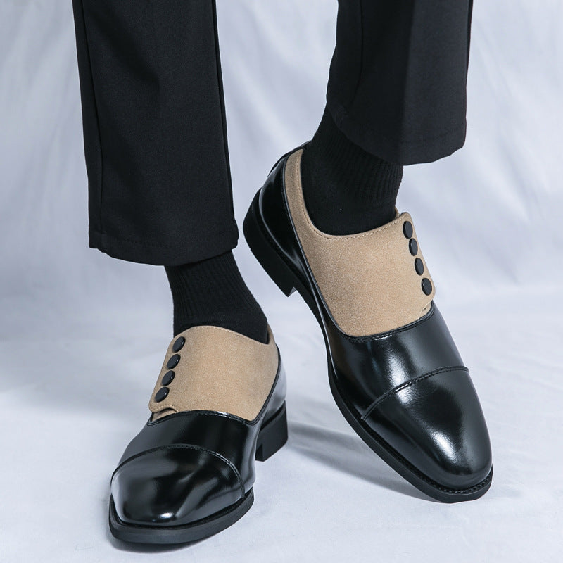 Low Top Pointed Round Toe Button Leather Shoes Men Slip-on GlamzKart