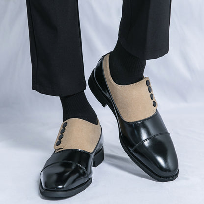 Low Top Pointed Round Toe Button Leather Shoes Men Slip-on GlamzKart