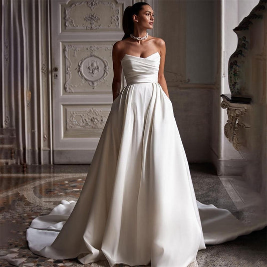 Four Seasons New Style White Satin Tube Top Simple Dress GlamzKart