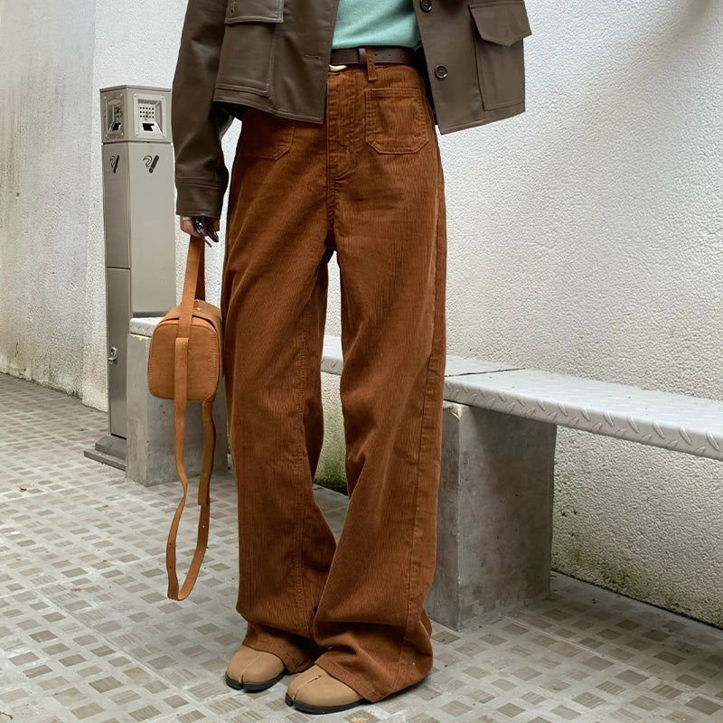 Tall Loose All-matching Corduroy Retro Straight-leg Trousers GlamzKart