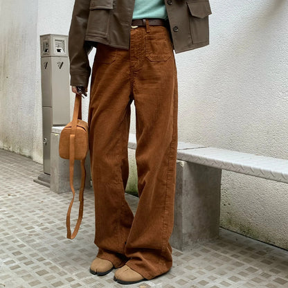 Tall Loose All-matching Corduroy Retro Straight-leg Trousers GlamzKart