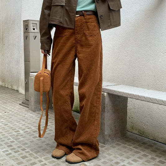 Tall Loose All-matching Corduroy Retro Straight-leg Trousers GlamzKart