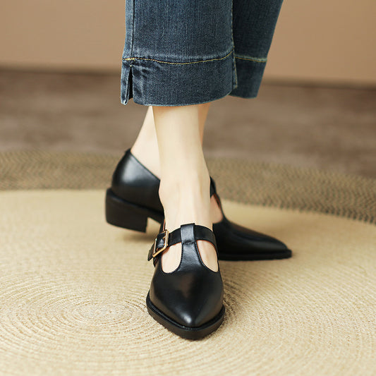 Chunky Heel New Soft Leather British Leather Shoes GlamzKart