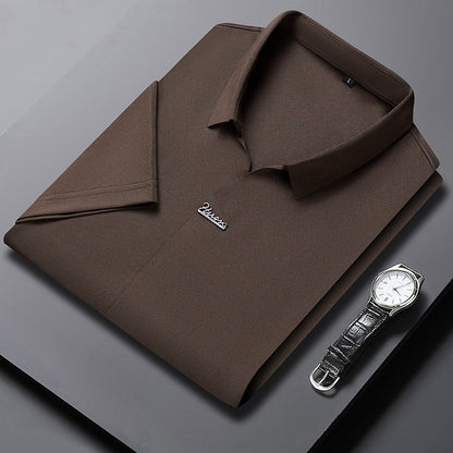 Ice Silk Short Sleeve Men's Fashion Casual Lapel Caramel GlamzKart