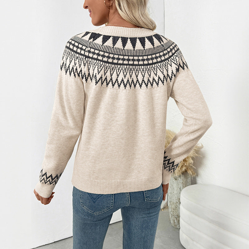 Round Neck Pullover Knitted Sweater Women GlamzKart