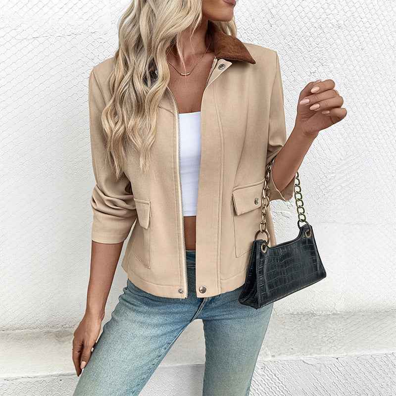 Autumn And Winter New Cross-border Short Contrast Color Coat For Women