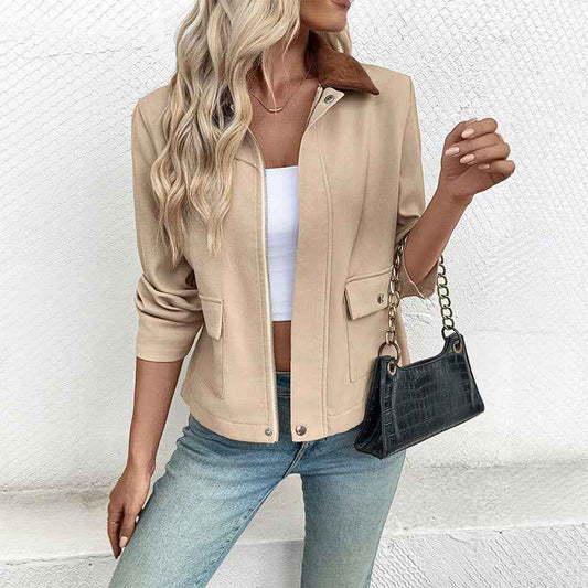 Autumn And Winter New Cross-border Short Contrast Color Coat For Women