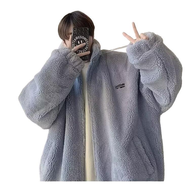 Men's Autumn And Winter Loose Casual Cotton-padded Clothes Fleece-lined Thickening Stand Collar Clothes GlamzKart