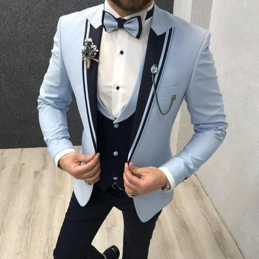 Men's Color Matching Business Casual Suit Three-piece Set GlamzKart