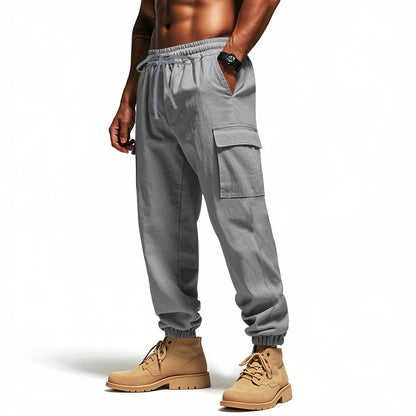 Loose Multi-pocket Workwear Ankle Banded Slacks Light Gray GlamzKart