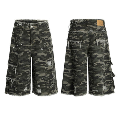Camouflage Casual Shorts Workwear Wide Leg Burrs Set Trendy Shorts Camouflage GlamzKart
