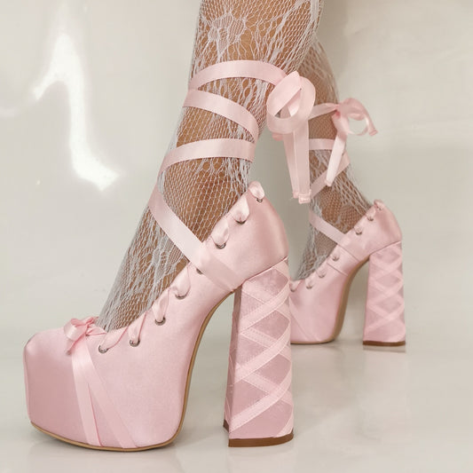 High Heel Lace-up Water Platform Women's Chunky Heels GlamzKart