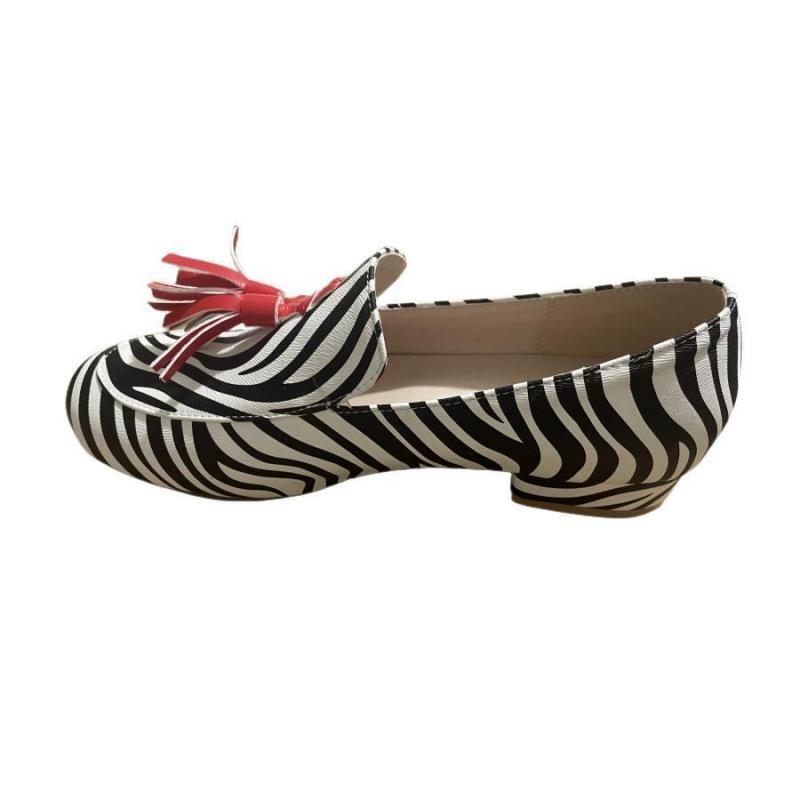Spring And Autumn Tassel Low Heel Round Head 40-43 Low-cut Plus Size Leopard Print Casual Loafers GlamzKart