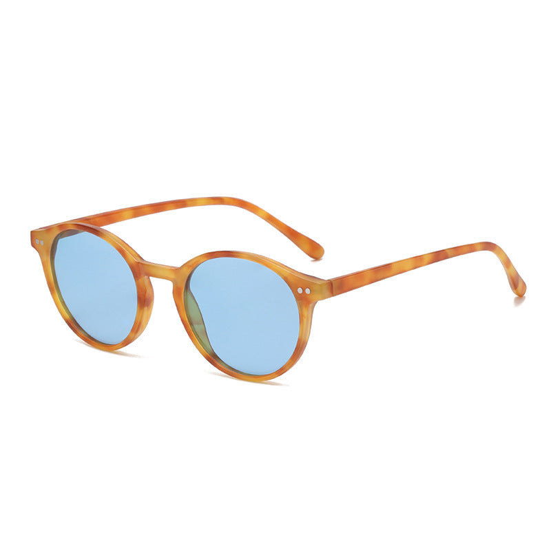 Round Polarized Full Rim Frame Sunglasses Hawksbill Box Blue Lens GlamzKart