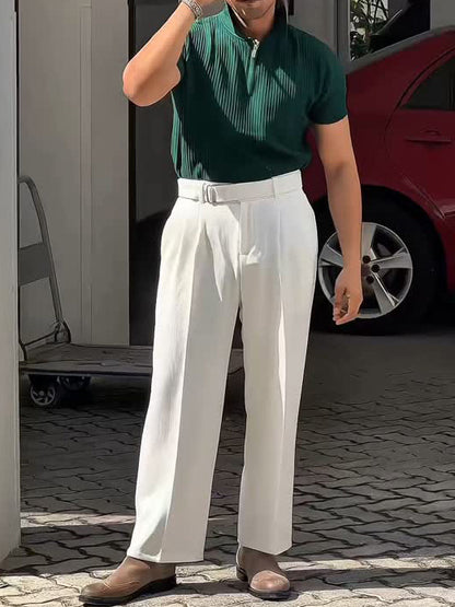 White High-waisted Pleated Pants GlamzKart