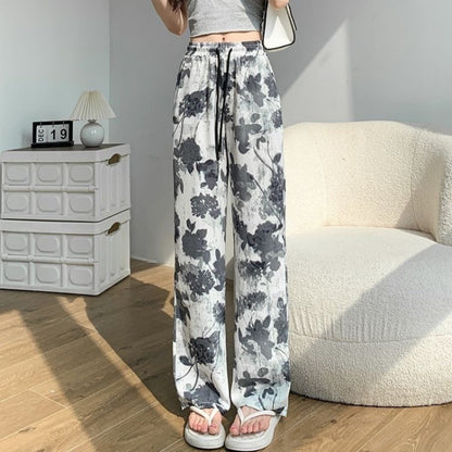 Tie-dyed Ink Painting Elastic High Waist Loose Casual Pants GlamzKart