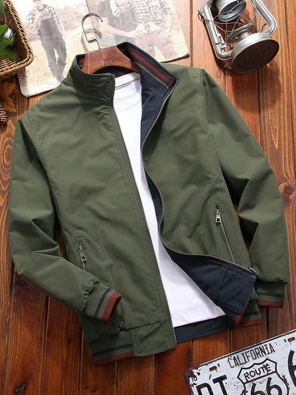 Men's Sports Jacket Double-sided Wear Stand Collar Casual Army Green GlamzKart