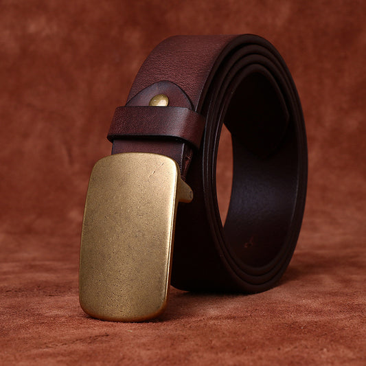 Wide Top Layer Smooth Buckle Retro Frosted Belt GlamzKart